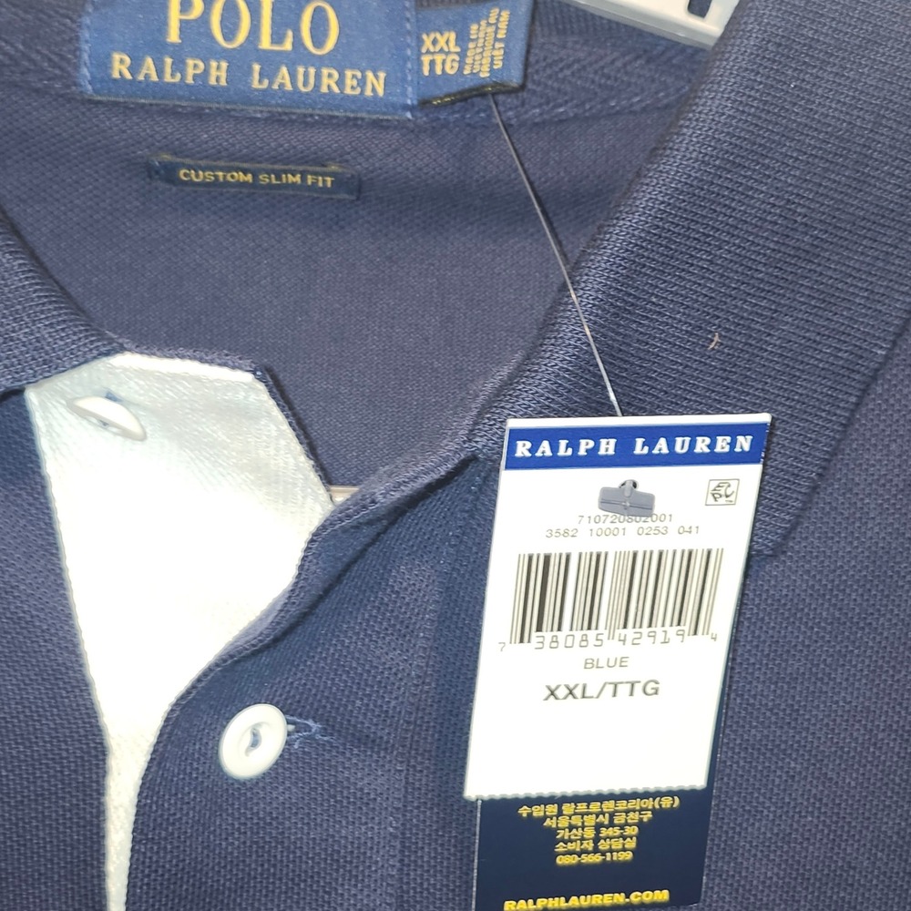 Polo Ralph Lauren Mens XXL Slim Fit Big Pony Polo Shirt Navy Blue 710720802001 - Picture 3 of 9